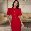 European & American Women's Fashion: Solid Color Round Neck Short Sleeve Buttoned Bodycon Dress (Style 2026)