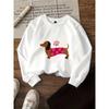 Girls' Crewneck Sweatshirt - Dachshund Dogs Hearts Flowers Stripes Machine Washable, Spring And Autumn, Sportswear And Casual Wear