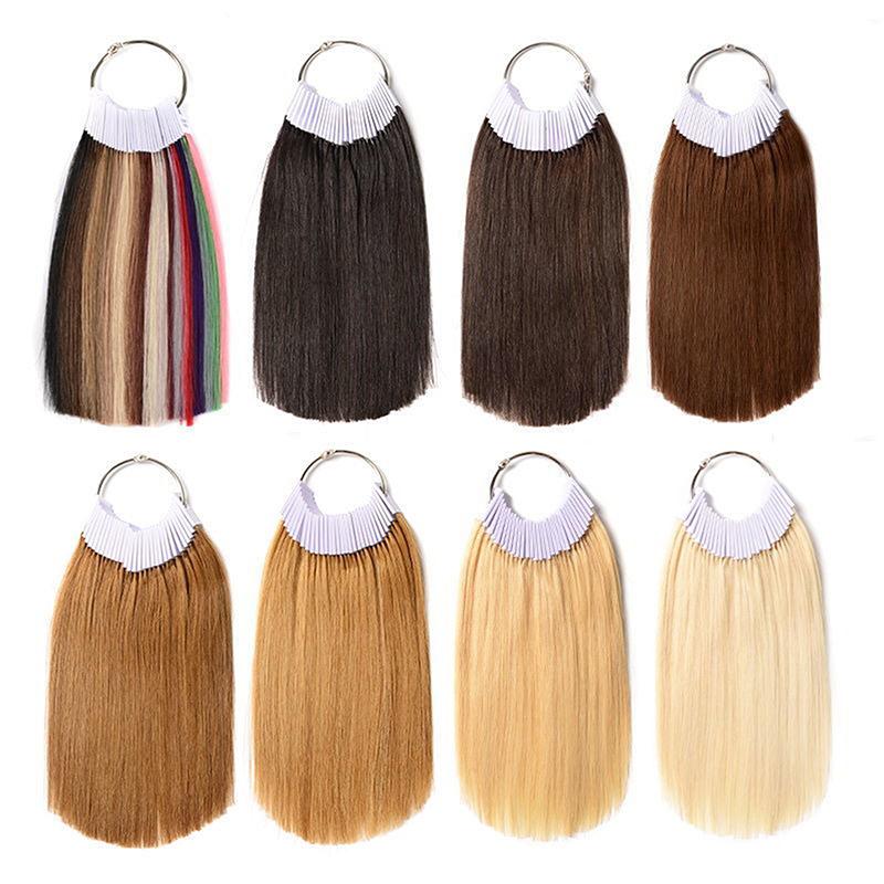 30Pcs 23Cm Real Human Hair Color Rings Swatches For Human Hair Extensions Salon Tools Hair Dyeing Sample Chart Dyeing Practice