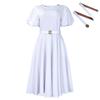 Women's summer fashion bubble sleeves elegant high waist solid color round neck large skirt dress