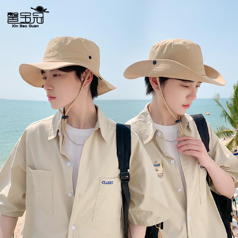 9255 Summer Outdoor Big Brim Sun Hat Waterproof Quick-drying Simple Bucket Hat Men's Mountaineering Fishing Sun Protection Hat