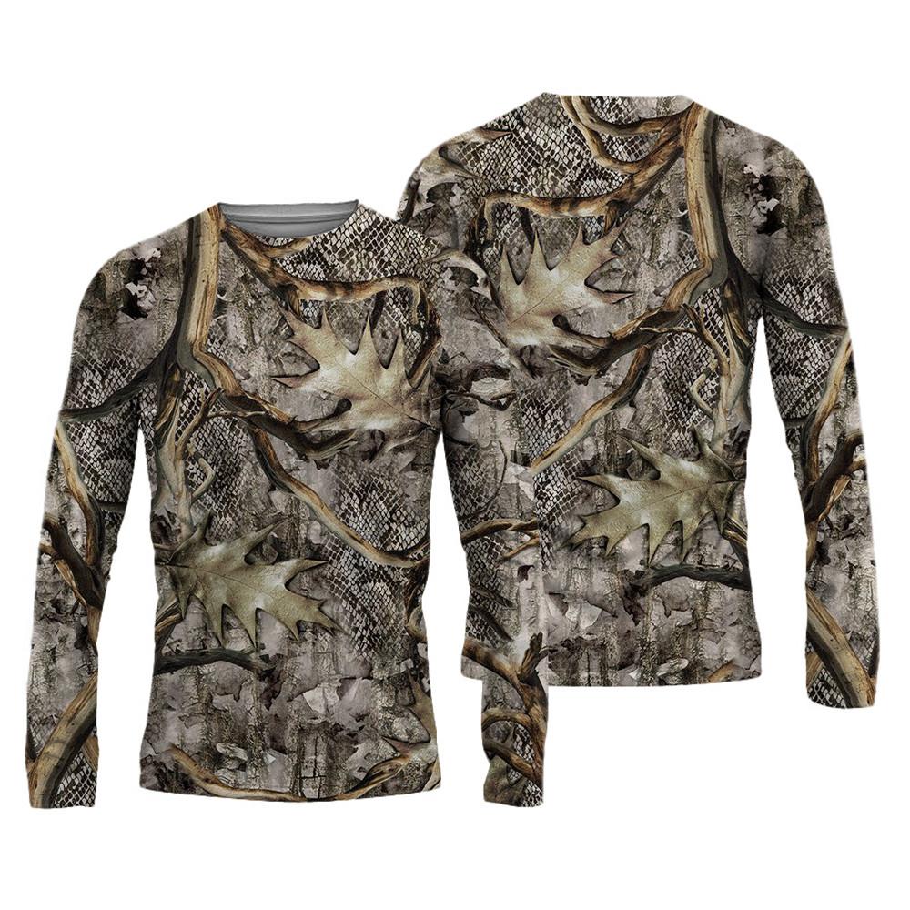 Spring and Autumn Round Neck 3D Camouflage Printed Top Fashionable Casual Vintage Long Sleeved Men's T-shirts