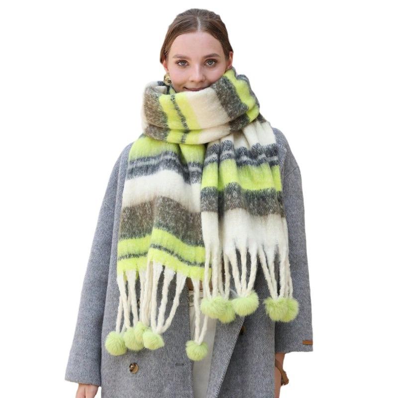 Autumn and Winter Warm Scarf Mohair Versatile Striped Thickened Neck Scarf