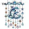Stained Glass Acrylic Ornament Ocean-Themed Wind Chime Decoration, Animal Hanging Sun Catcher with Faux Crystal Drops, Beach House Wall Ornaments for