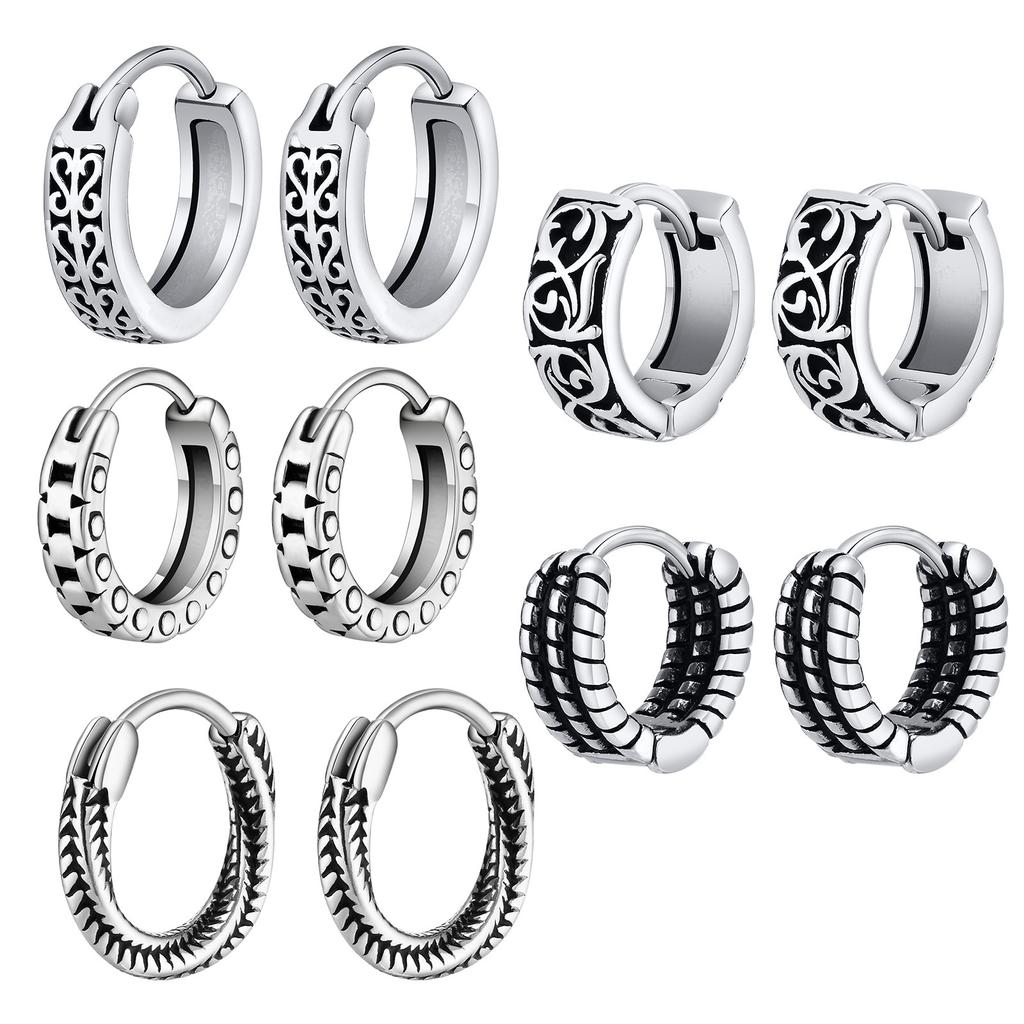 Vnox Ethnic Hoop Huggie Earrings for Men Boys, Anti Allergy Stainless Steel Rock Punk Round Earring Gifts To Boyfriend BFF