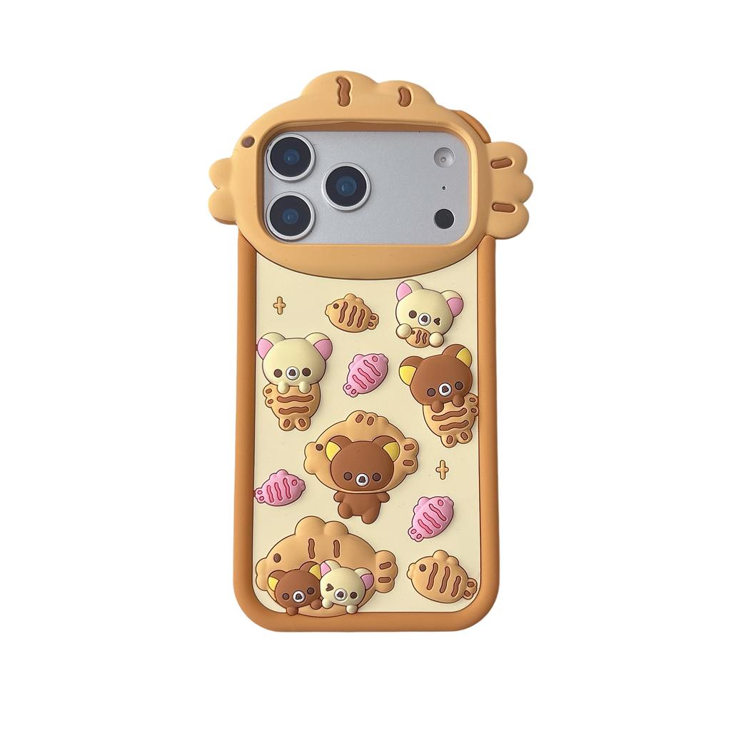 Kawaii Cartone Animato Taiyaki Orso Rilakkuma Custodia in Silicone per Telefono per iPhone 17 16 15 14 13 12 Pro Max 16promax Copertura Morbida 3D