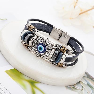 Lucky Eye Turkish Evil Eye Bracelets Punk Multilayer Leather Handmade Bracelet