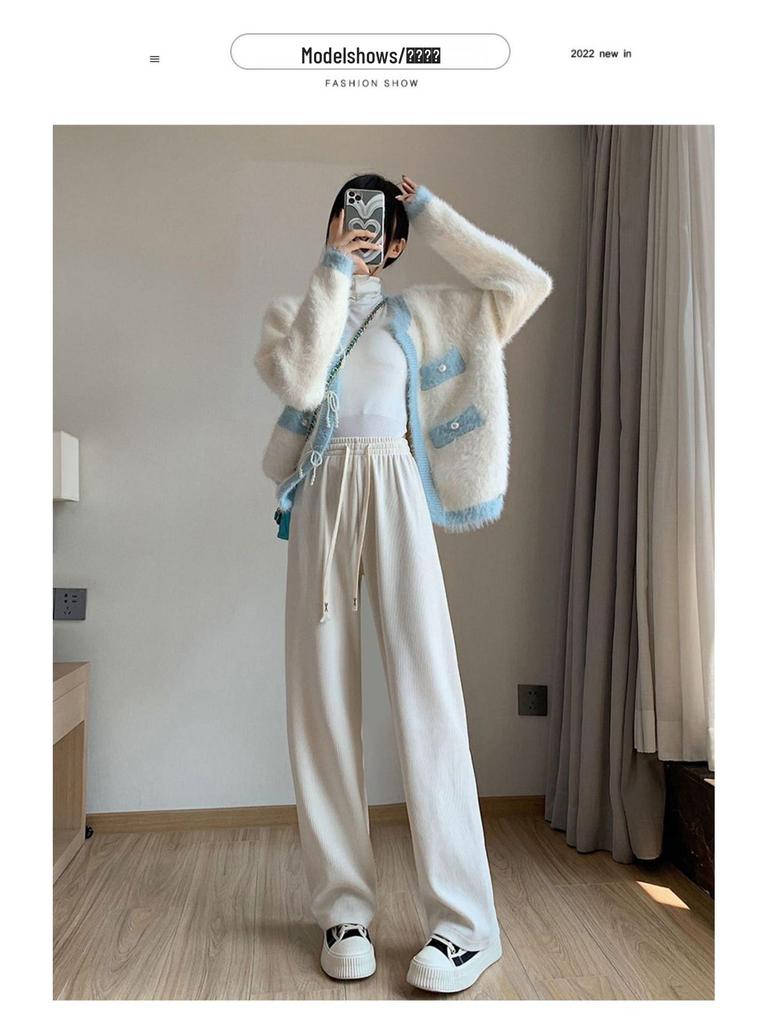 Cozy Women's Wide-Leg Fleece-Lined Corduroy Pants for Autumn and Winter