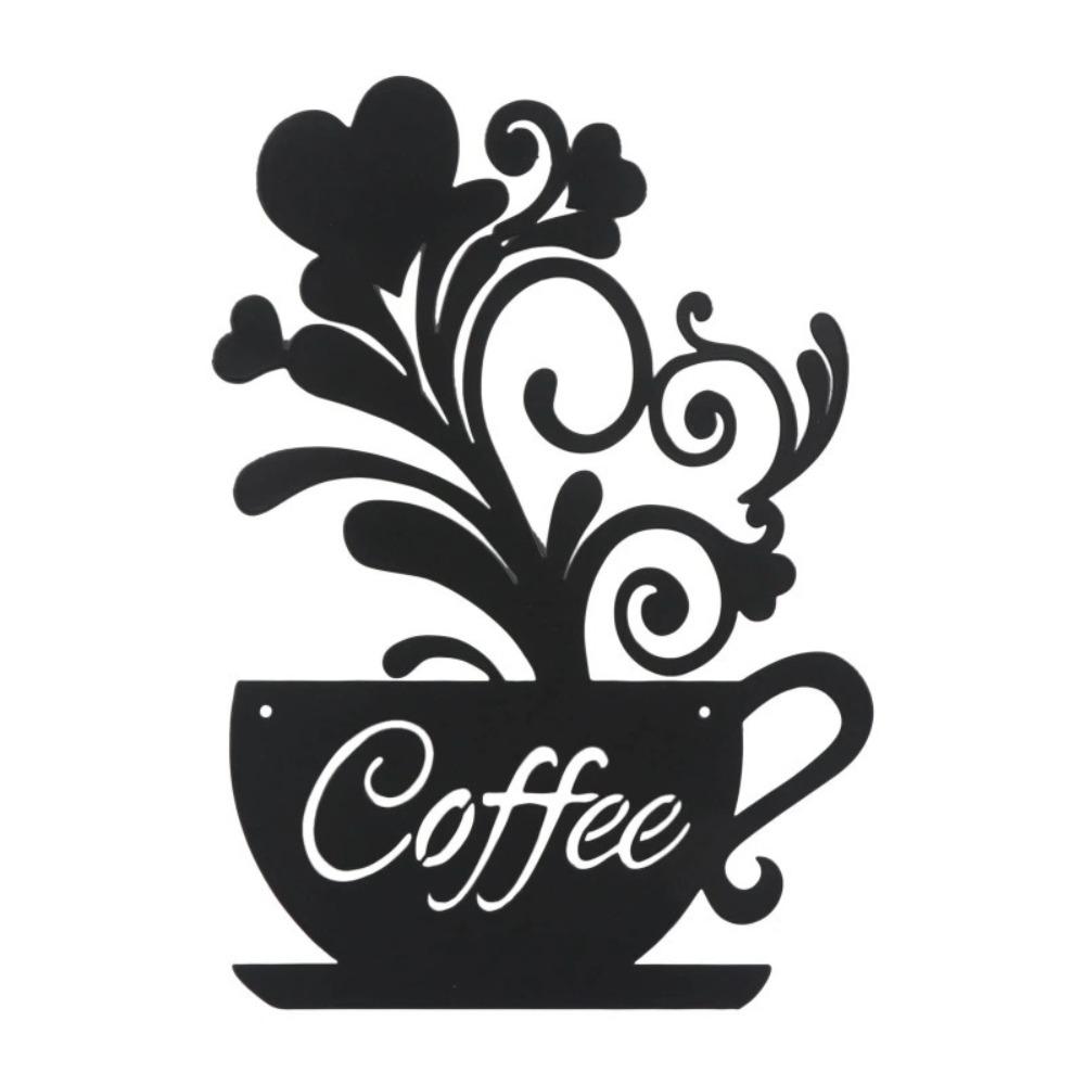11.81 inch Scented Coffee Cup Iron Hook Wall Art Classic Pattern Metal Print for Entrance Dining Room Simple Practical