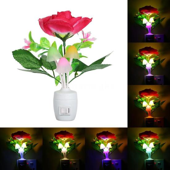 LED Flower Vase Wall Plug-in Potted Sensor Light Color Changing Night Lamp Decor