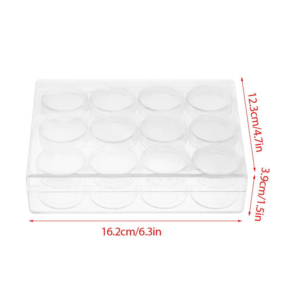 Rectangle Clear Plastic Jewelry Beads Storage Box W 12 Round Bottle Container Tiny Jars (15g)