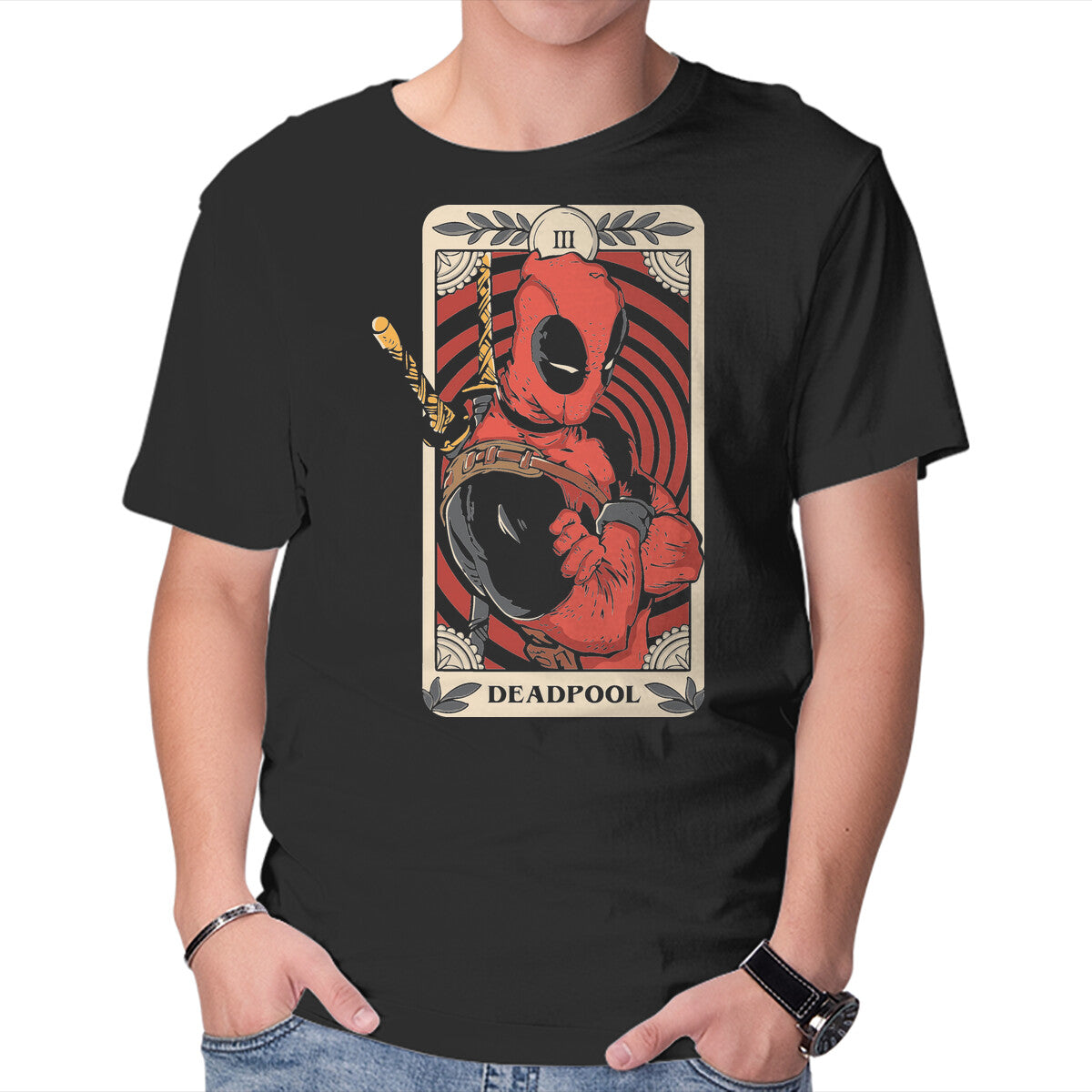 Unisex Crew Neck T-Shirt Deadpool Tarot Graphic Short Sleeve Casual Tee M