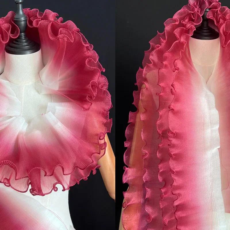 5Yards Gradient Pleated Lace Fabric Ribbon Mermaid Ruffled Organza Border for Sewing Skirts Dress Wedding Clothing Lace Trim New