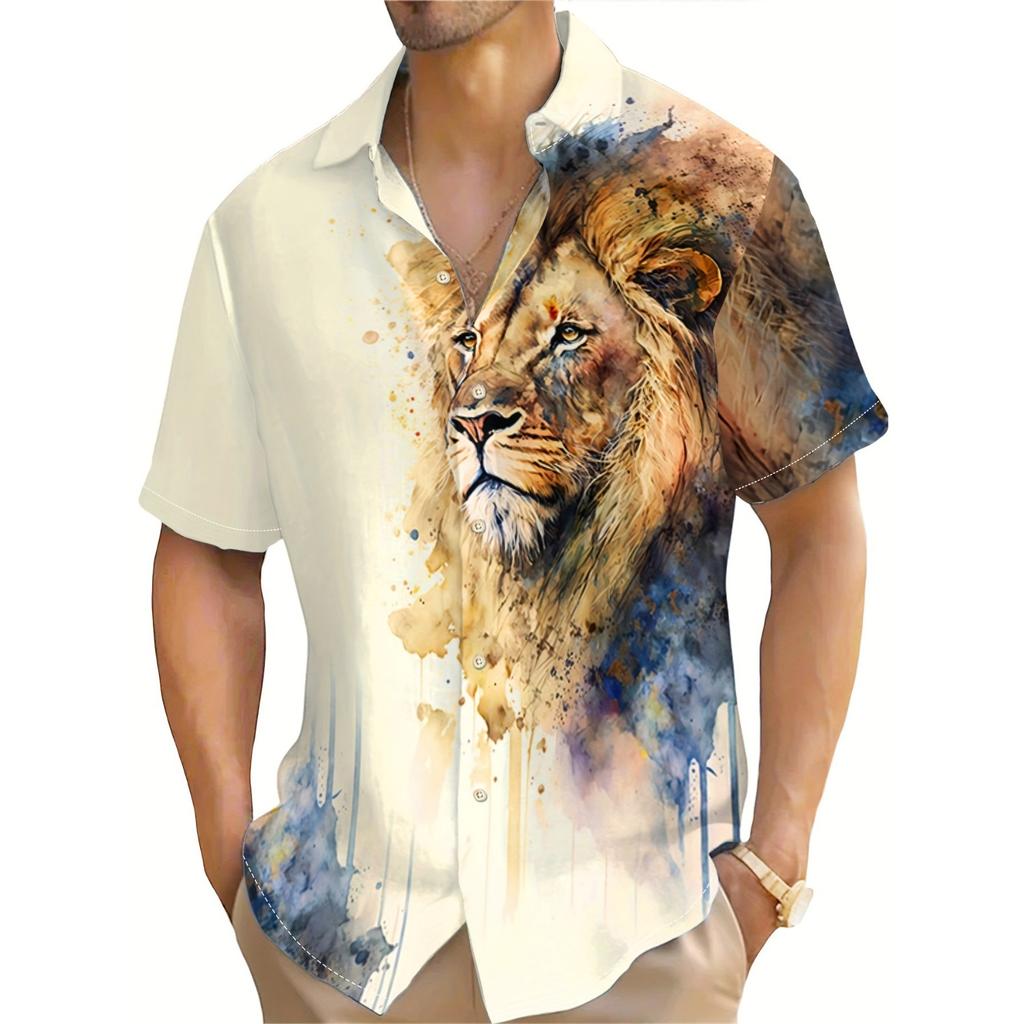Men's digital printed short sleeved lapel shirt top