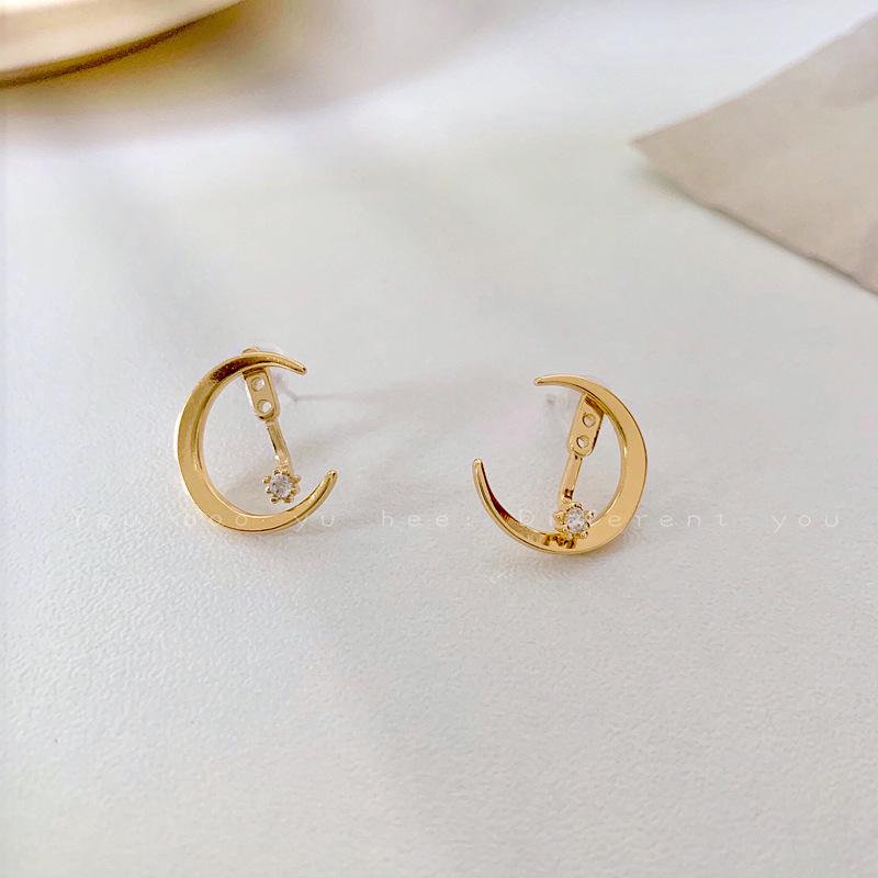 Detachable Crescent Zircon Stud Earrings: Korean Minimalist Design for Women