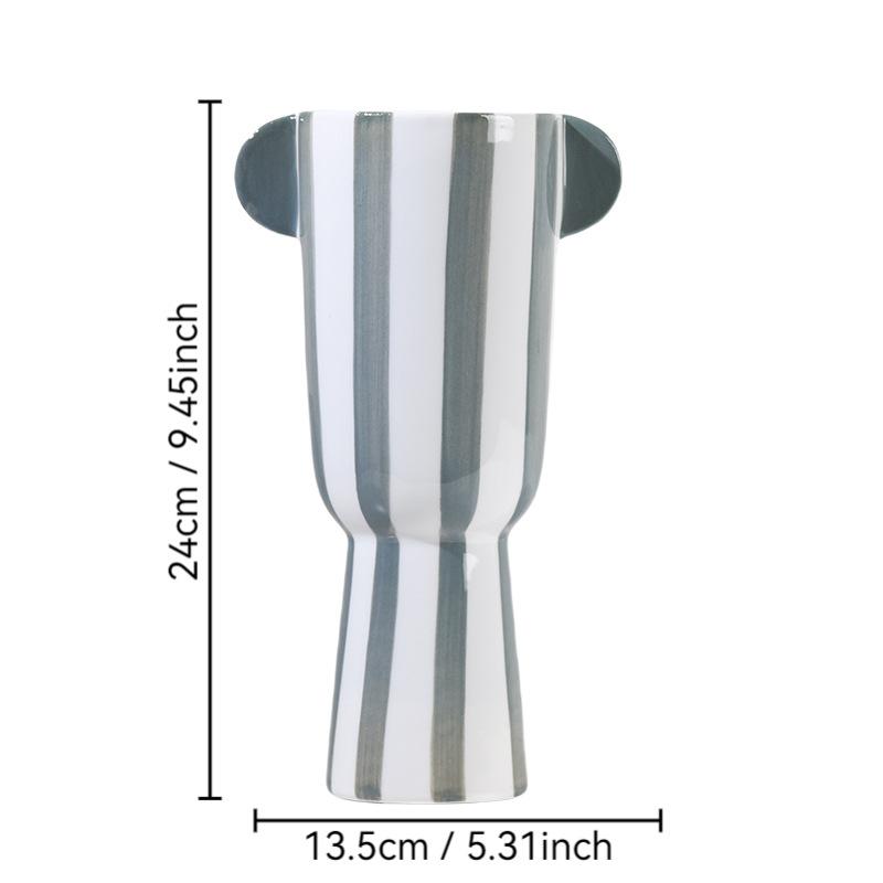 Minimalist White Stripes Ceramic Vase Hydroponics Flower Pots Desk Decoration Flower Arrangement Vases Room Aesthetic Decor