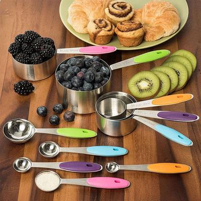 5Pcs/Set Measuring Spoon Set Clear Scale Ring Buckle Silicone Handle Stainless Steel Sugar Powder Spoon Measuring Cup Home Supplies