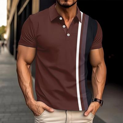 Summer Men's Striped Printed Short Sleeved Polo Shirt