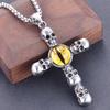Collana con ciondolo a forma di occhio di demone da uomo, con testa di teschio punk vintage personalizzata color argento