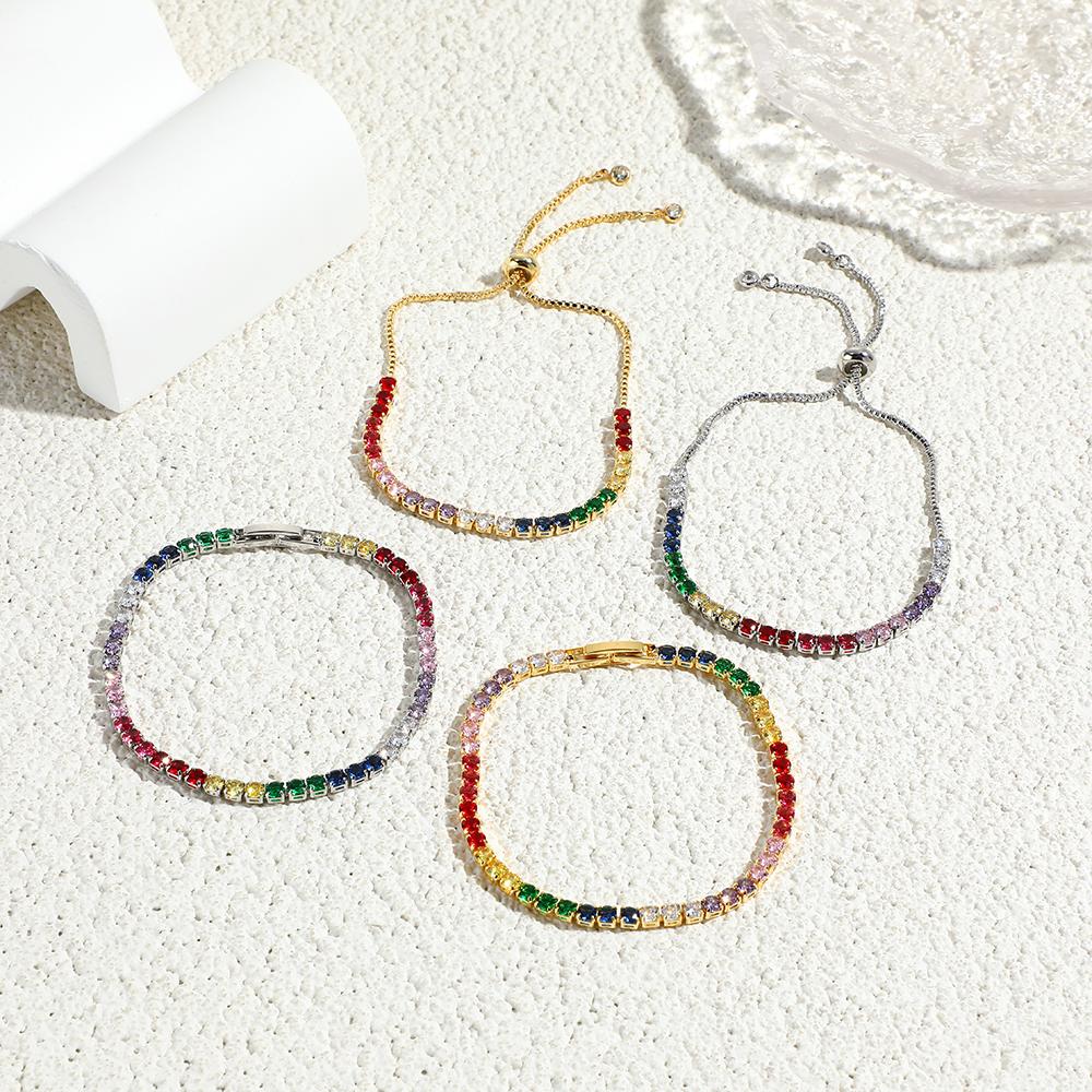2026 Colorful Rainbow CZ Tennis Chain Bracelet Necklace Micro Pave Red Pink Purple CZ Gold Plated Fashion Wedding Set Jewelry