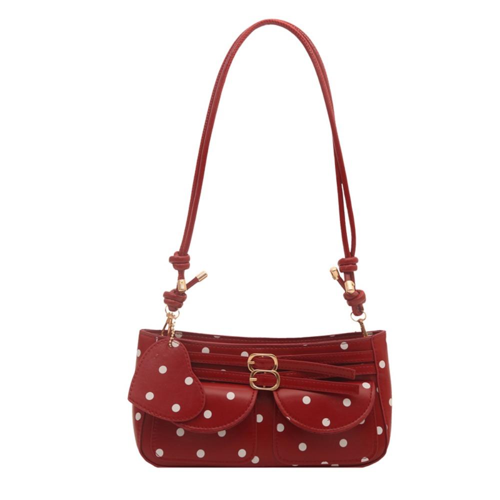 

Adjustable Strap Square Underarm Bag Heart Pendant Crossbody Bag Polka Dot Shoulder Bag School красный