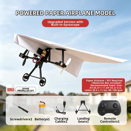 Kit de Avião de Papel com Controle Remoto yangyizhi com Estabilizador Giroscópico, Módulo de Potência Elétrica RC DIY, Hélices Duplas, Transmissor Lançador de Aeronave