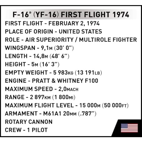 COBI Armed Forces Lockheed Martin F-16? (YF-16) First Flight 1974