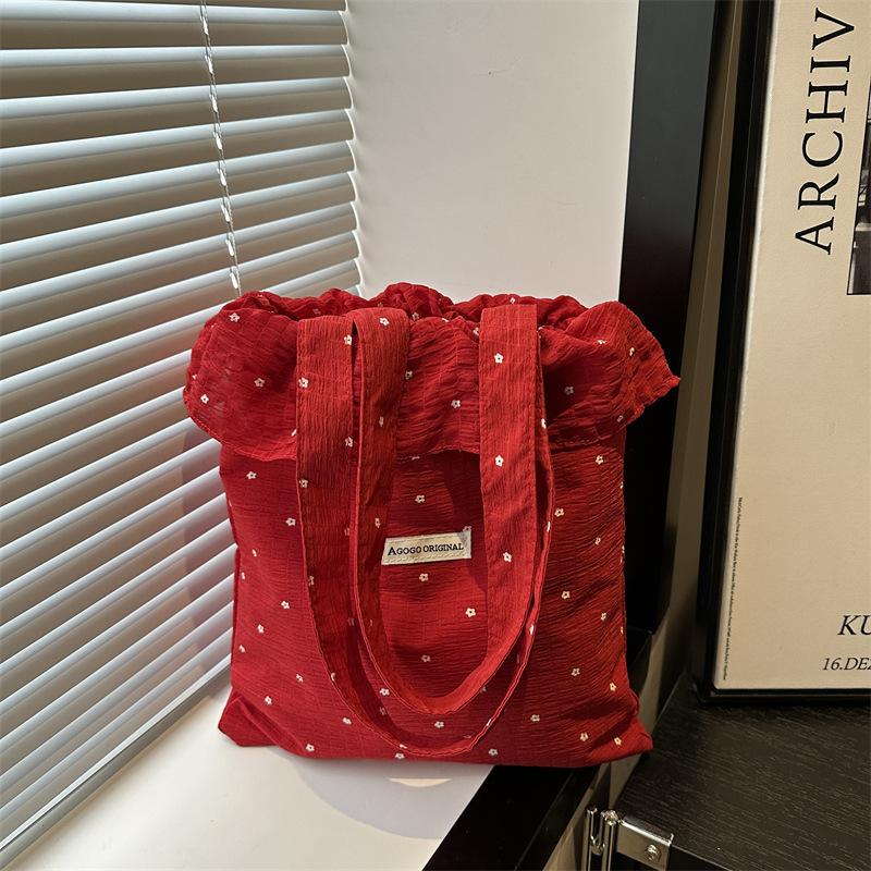 

Sweet lotus leaf edge chiffon bag women s bag 2025 new trendy lazy storm point tote bag large capacity bag червоний