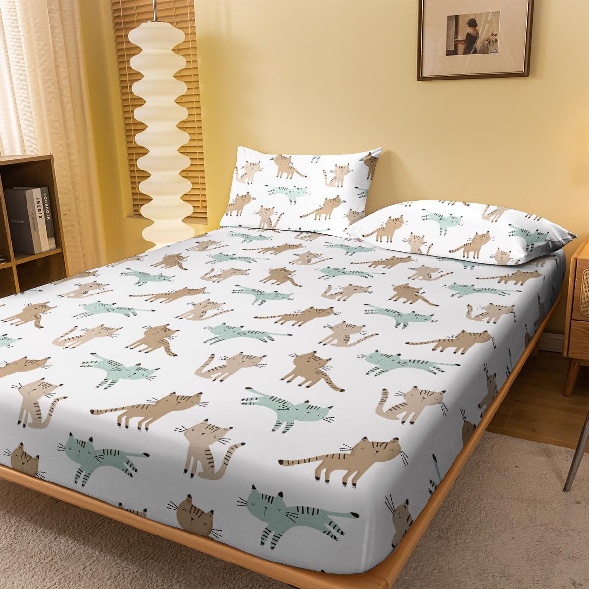 

1 мультяшная милая простыня с принтом в виде кошки, матовая простыня на резинке, покрывало для кровати с принтом в спальню, постельное белье (Исключая наволочки) 71x132cm