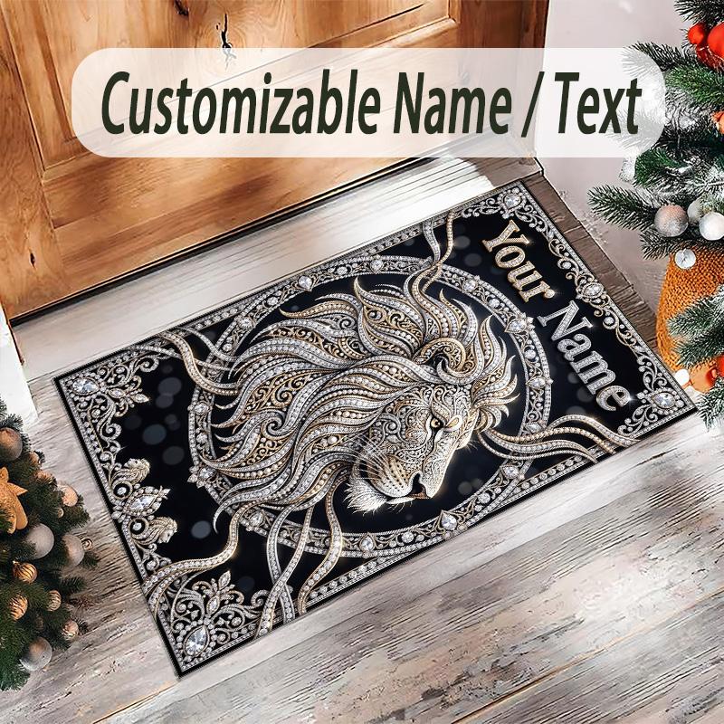 Leopard Theme Crystal Velvet Floor Rug Personalized Custom Name Text Warm Carpet Home Decoration