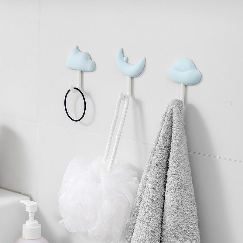 3Pcs Cloud Moon Hooks No-Punch Non-Marking Adhesive Backed Adhesive Hooks Kitchen Bathroom Wall Cute Hooks