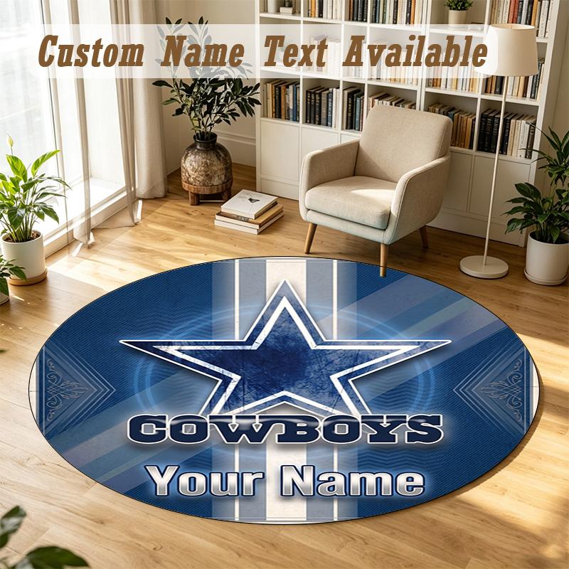 Round Rug Custom NameDallas Cowboys Pattern Non Slip Carpet Home Floor Decor