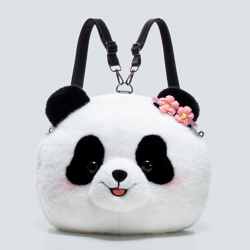 

Plush Cat Backpack For Kids Girls Travel School With Soft Rabbit Fur Material White Black,27cm
