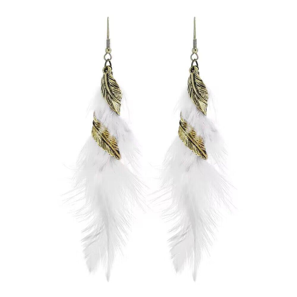 Bohemian Blue Peacock Feather Long Tassel Earrings Ethnic Unique Dangle Drop Earrings For Women Fashion Jewelry
