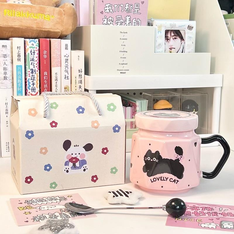 Birthday gift ins Cream Wind Cat Ceramic Mug Girl Heart Coffee Milk Mug Souvenir Gift Box