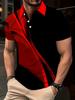 Men's Polo Shirt Red and Black Contrast Abstract Diagonal Lines Printed Short-sleeved T-shirt