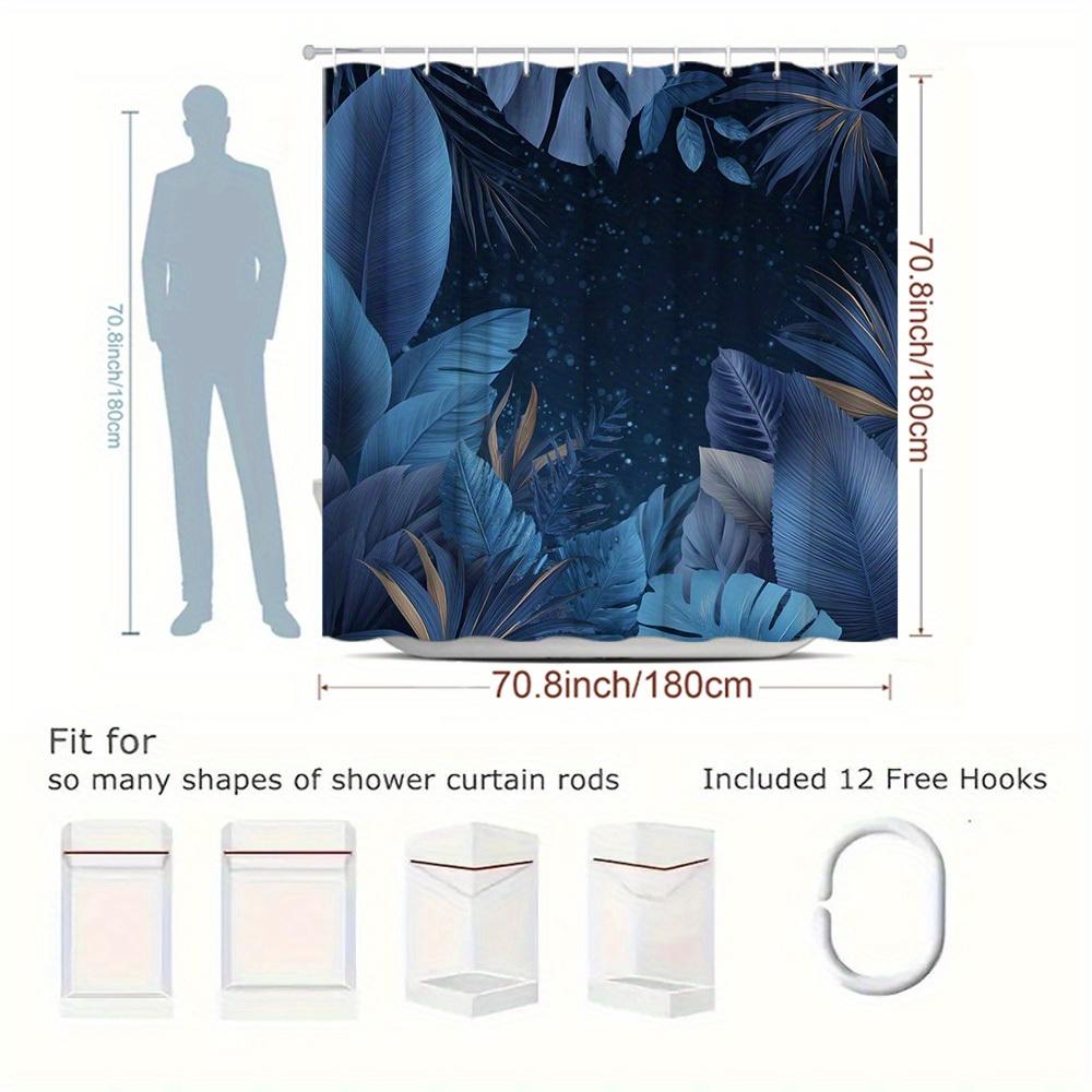 1 Stück Tropische Pflanze Duschvorhang mit Blauem Blatt und Sternenhimmelmuster, Badezimmerdekor, Polyesterstoff, Inklusive 12 Haken