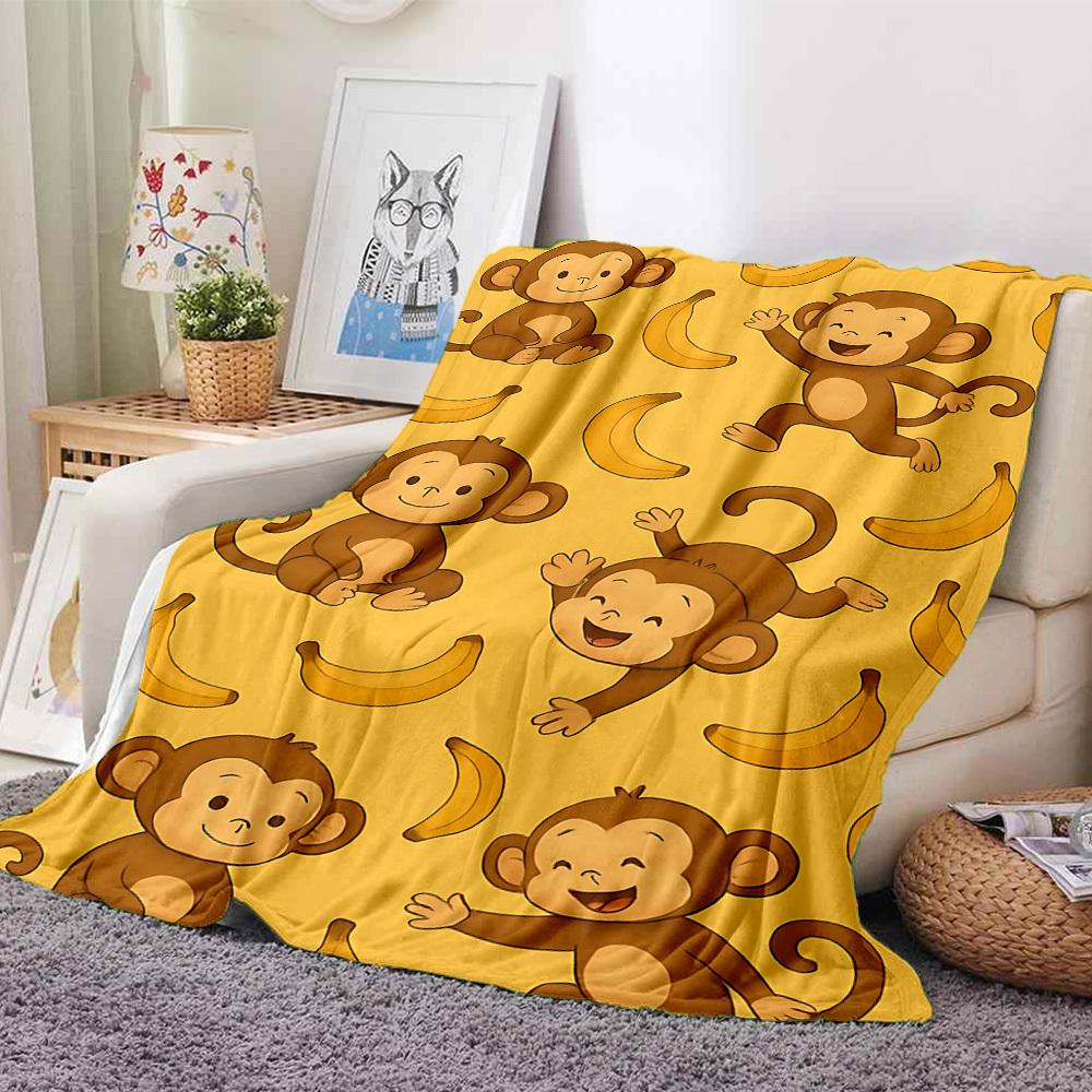 1pc Monkey Banana Blanket, Lightweight Flannel Throw Blanket For Sofa, Bed, Travel108