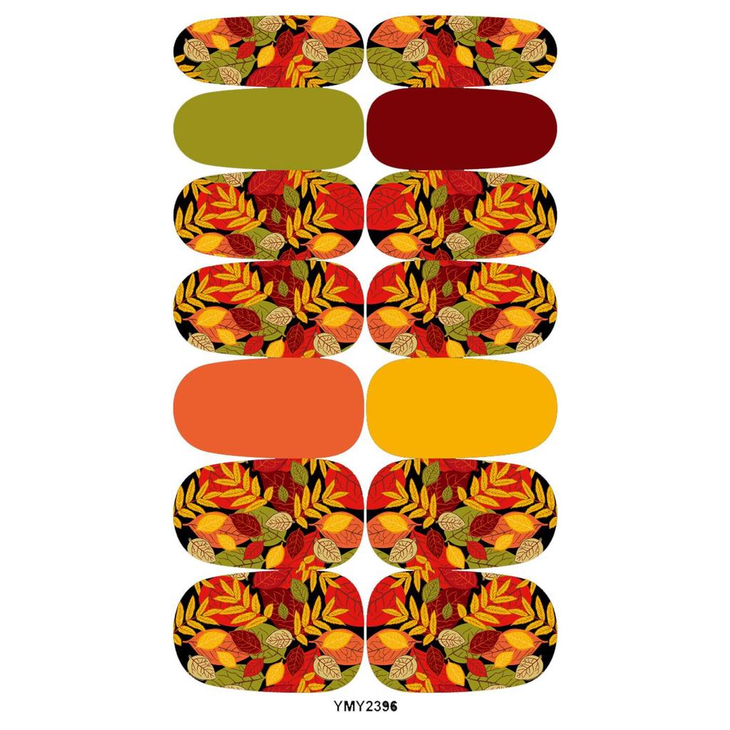 Waterproof Autumn Maple Leaf Nail Stickers - Full Cover, Bestseller YMY2389-2397