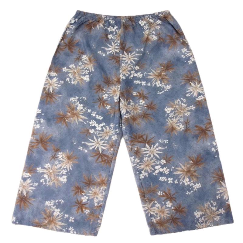 Women's Cotton Silk Cropped Pajama Pants, Summer Thin Loose Pastoral Style, Ditsy Floral, Wear Indoors or Out.