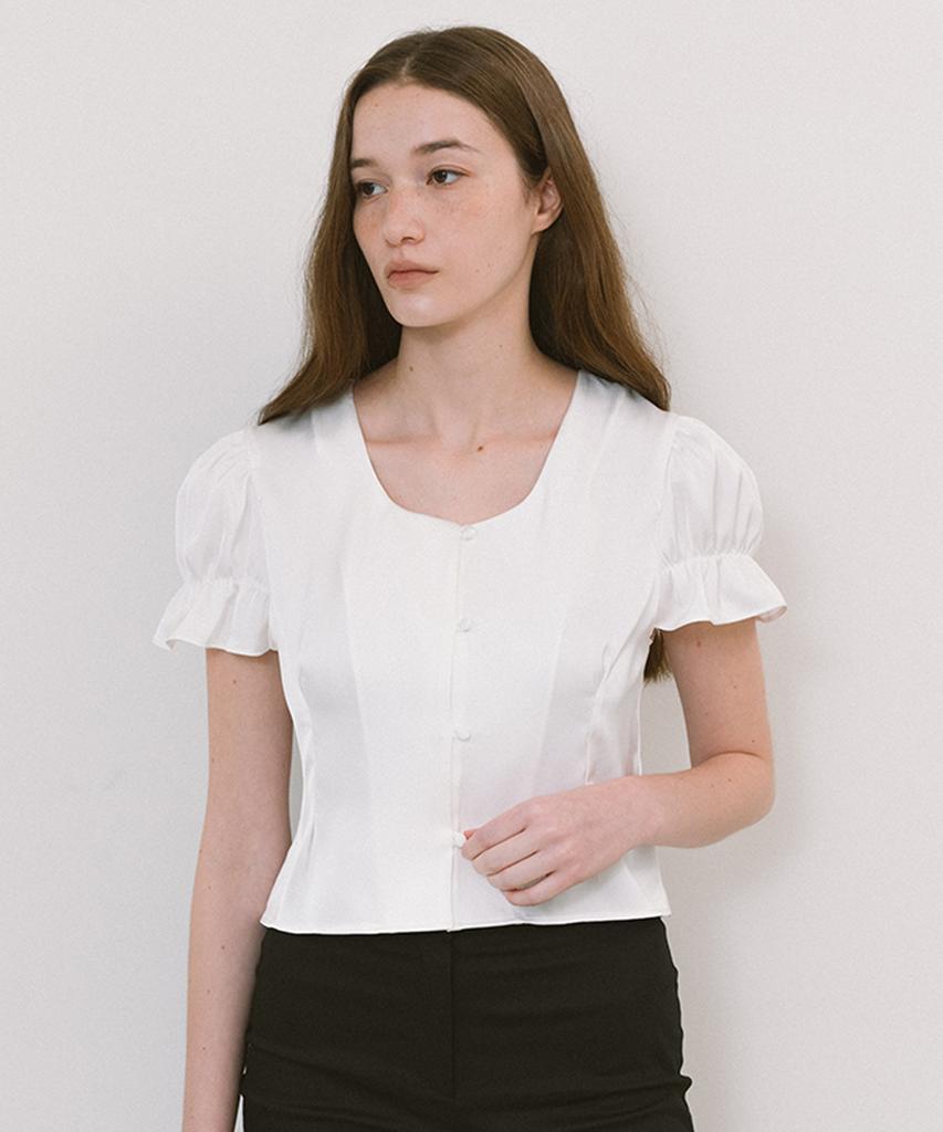 LAMINEZ Satin Crop Blouse - Ivory