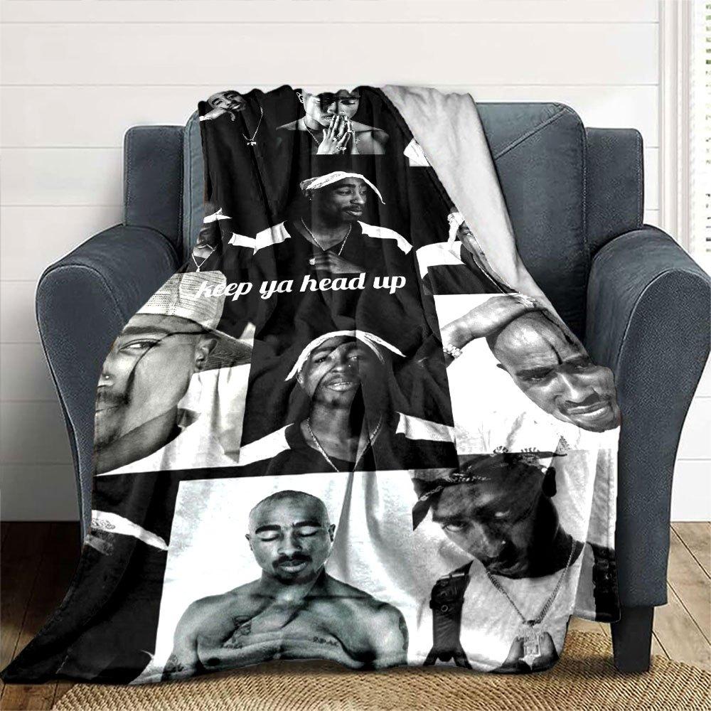 1pc 2PacHip Hop Blanket Soft Lightweight All Season Multi Purpose Throw for Sofa, Bed, Office & Picnics, French Style with Iconic Album Art & Quotes