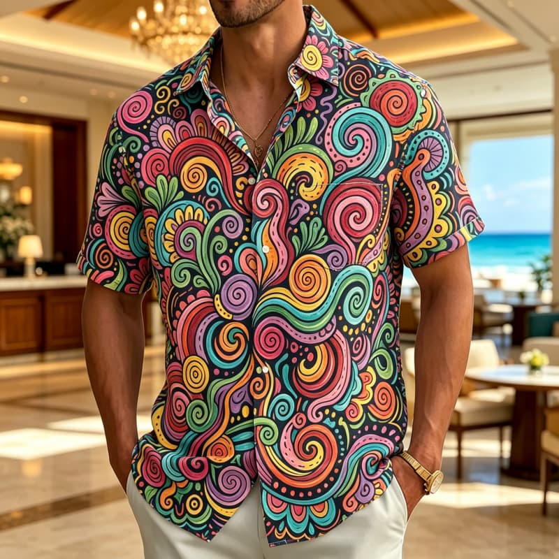 The New Men's Paisley Printed Holiday Shirt Is Suitable for Casual Vacations and Bohemian Style