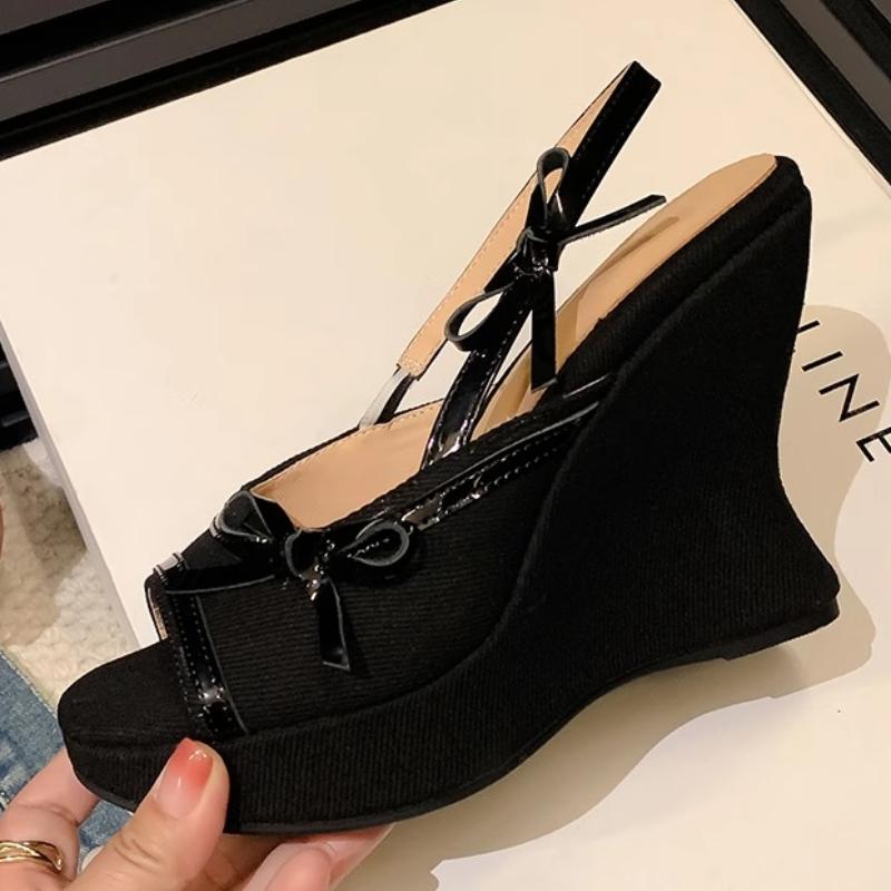 

Модные Элегантные Супер-высокие Каблуки Женские Сандалии Дизайнерские Туфли на Каблуке Бант 2025 Тренд Летняя Мода Новые Клинья Туфли-лодочки Слингбэки Женская Обувь 34 чёрный