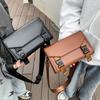 Minimalist Black Shoulder Bag Retro Women/Male PU Leather Crossbody Bags Small Square Messenger Bag for Unisex Daily Use Brown