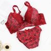 Western-style Anti-sag Plus-size Bra and Panty Set Sexy Underwired Lace Push-up Bra with Skin-friendly Comfortable Panties