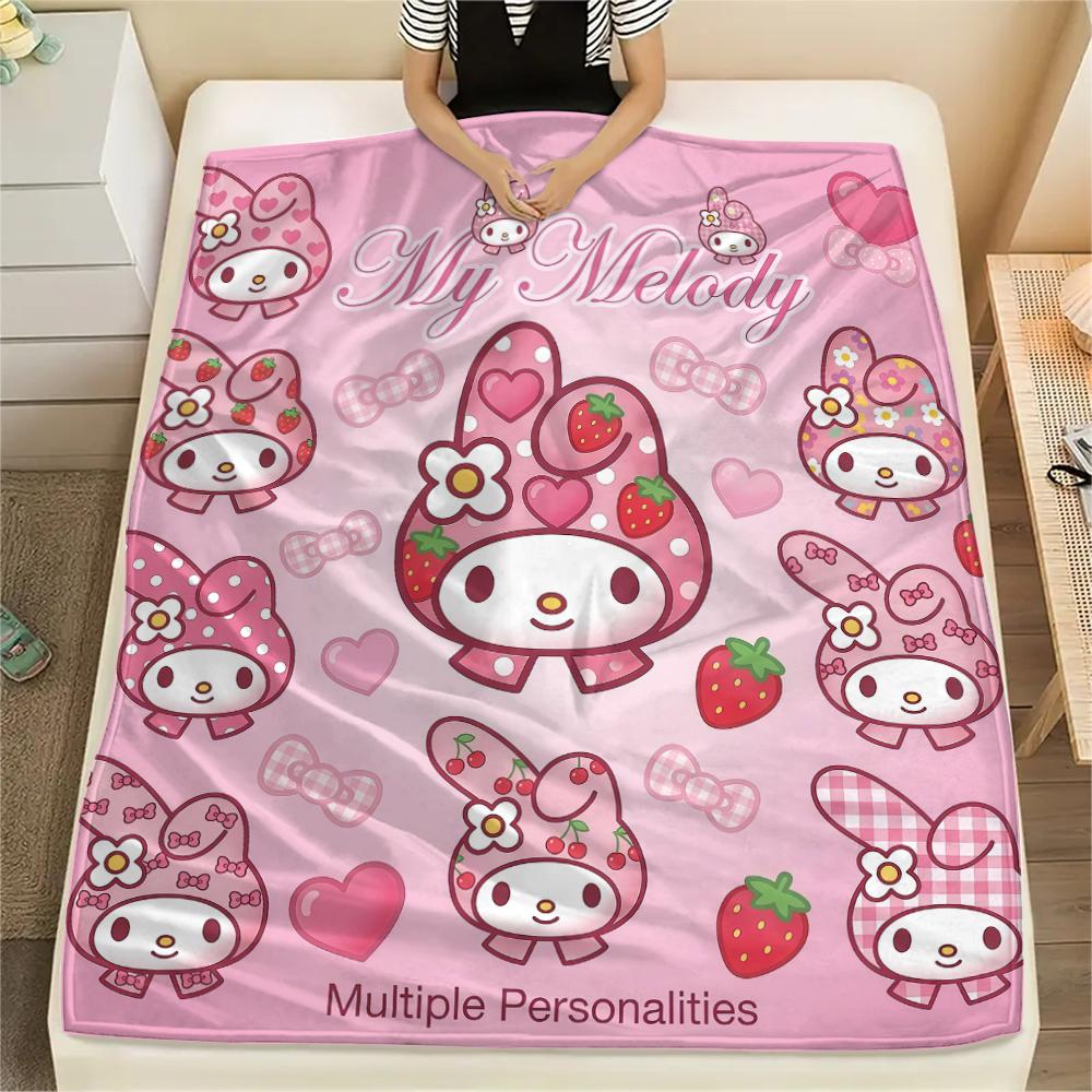 1PC My Melody Pink Print Flannel Blanket, High quality All Seasons, Home Decor, Warmth and Comfort, Perfect for Christmas Gifts