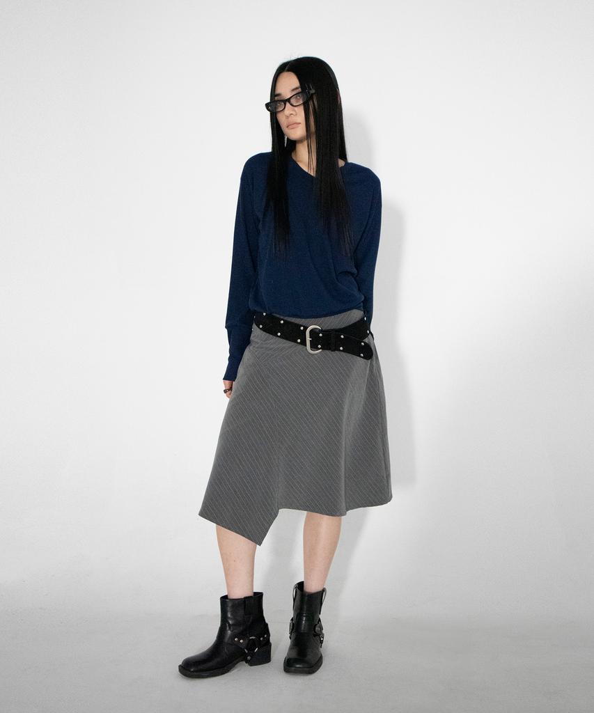 CHICKS Soft V-Neck Buttoned Long Sleeve Navy
