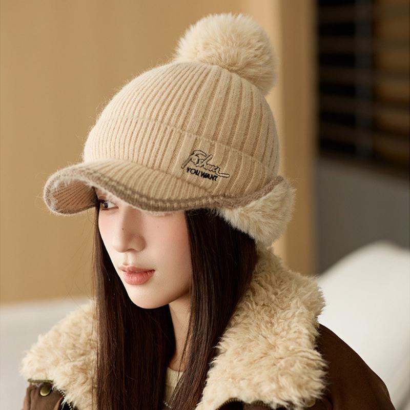 Casquette de baseball tricotée en fourrure épaisse pour femme, couleur unie, automne et hiver