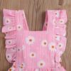 Dívčí overal pro batolata, Květinový top, Bez rukávu Skládaný Knoflíky v rozkroku Letní sukně Vlající čelenka s mašlí